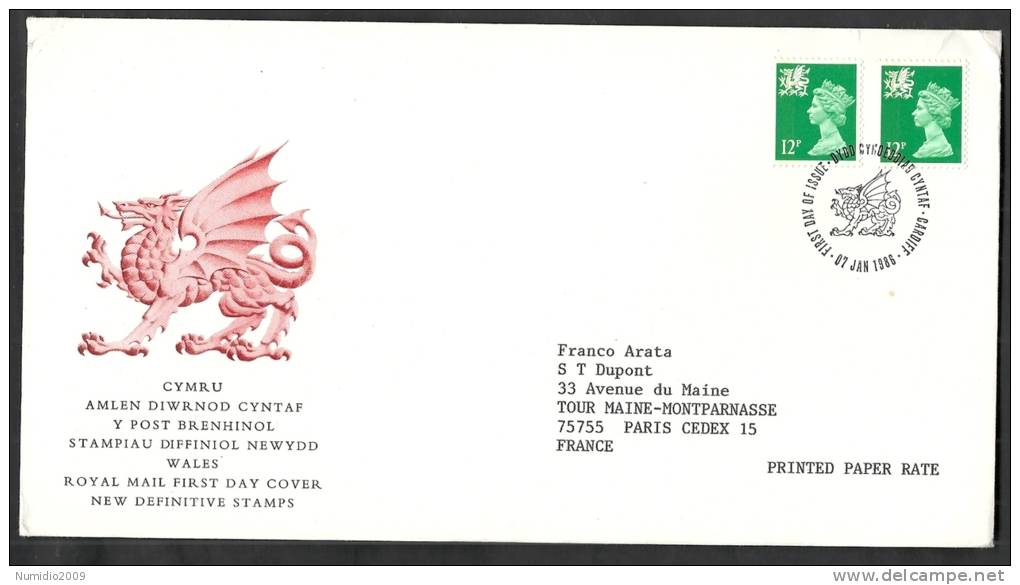 1986 GB FDC WALES NEW DEFINITIVE STAMPS 7 JAN  - 002 - 1981-1990 Em. Décimales