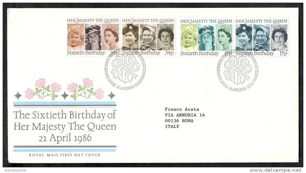 1986 GB FDC THE SIXTIETH BIRTHDAY OF HER MAJESTY THE QUEEN  - 002 - 1981-1990 Em. Décimales