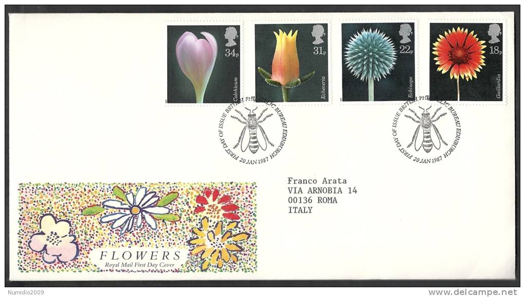 1987 GB FDC FLOWERS  - 002 - 1981-1990 Em. Décimales