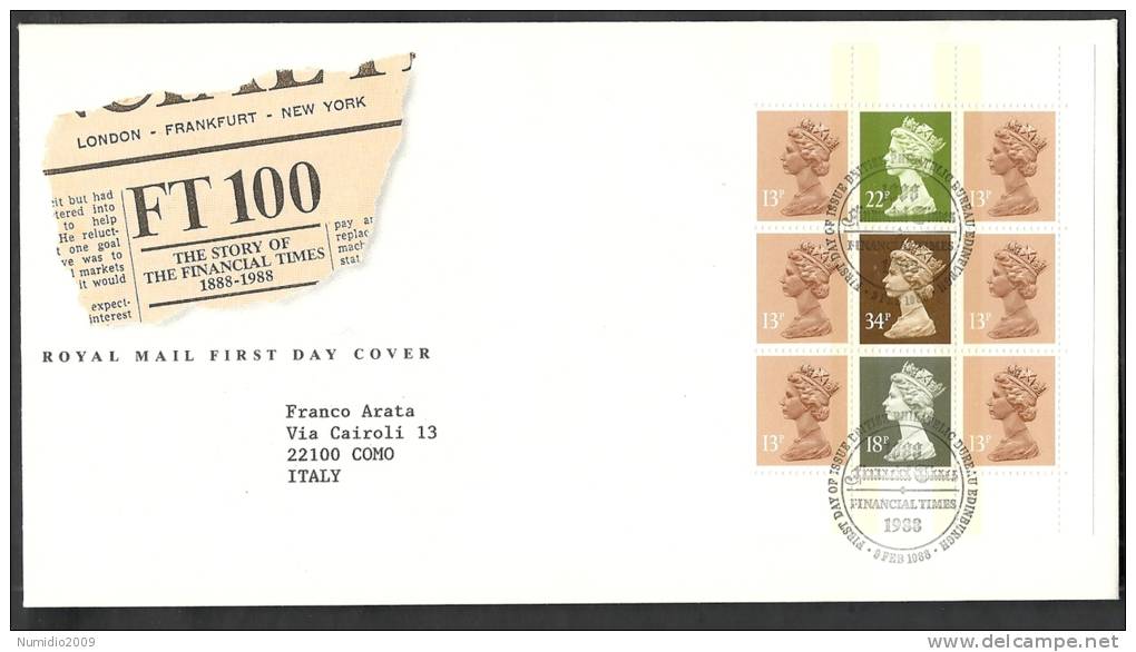 1988 GB FDC FINANCIAL TIMES  - 002 - 1981-1990 Decimal Issues