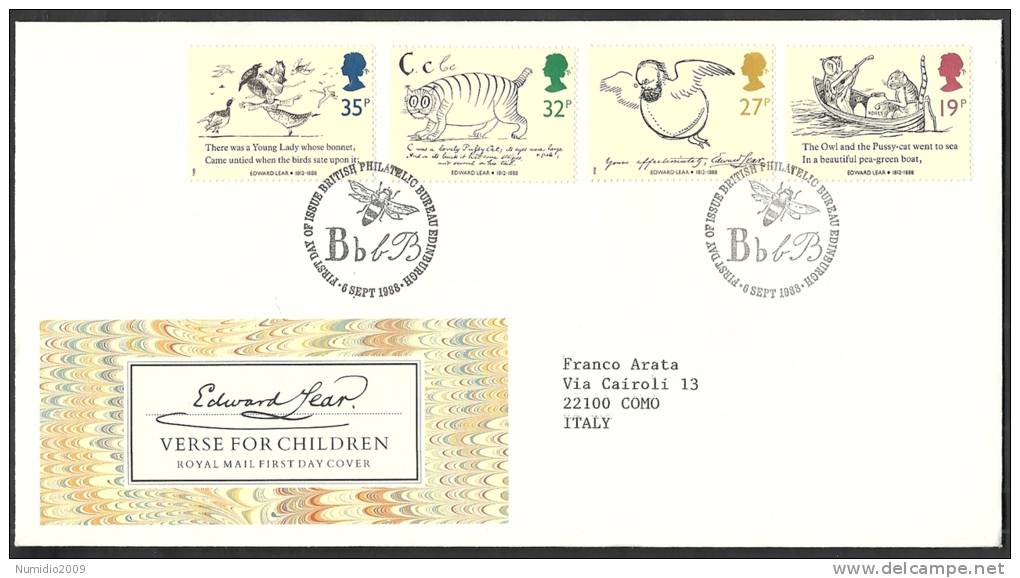 1988 GB FDC VERSE FOR CHILDREN - 002 - 1981-1990 Em. Décimales