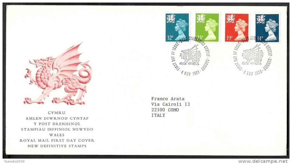 1988 GB FDC WALES NEW DEFINITE STAMPS - 002 - 1981-1990 Em. Décimales