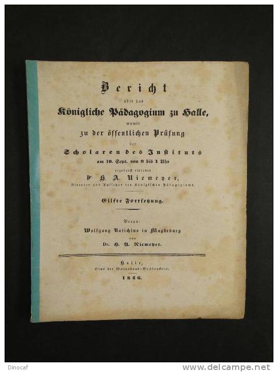 "Bericht + Wolfgang Ratichius In Magdeburg", Waisenhaus, Halle ** 1846 **, Heft Mit 50 Seiten - Altri & Non Classificati