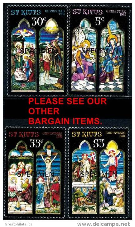 ST.KITTS CHRISTMAS 1981 STAIN Glass PAINTINGS SPECIMEN SC# 82-85 MNH (D0134) - St.Kitts-et-Nevis ( 1983-...)