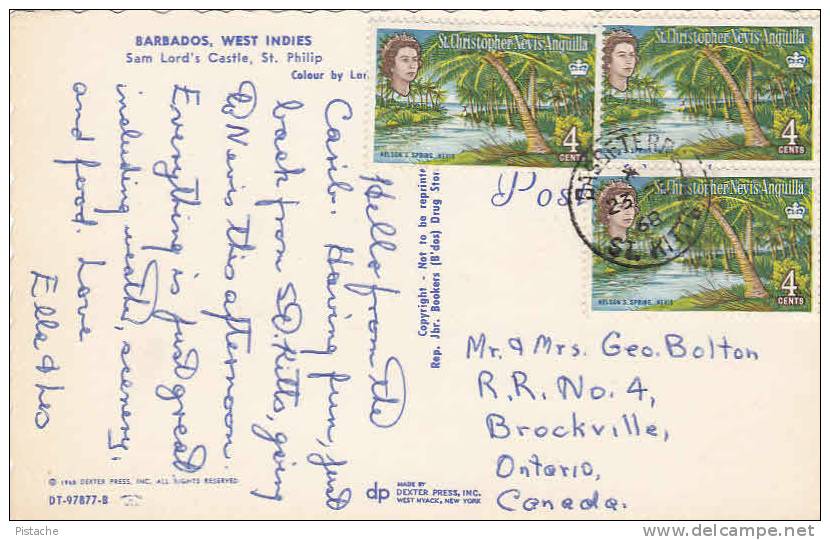 Barbados West Indies - Sam Lord's Castle - Mill - Stamp & Postmark 1968 - VG Condition - 2 Scans - Barbados