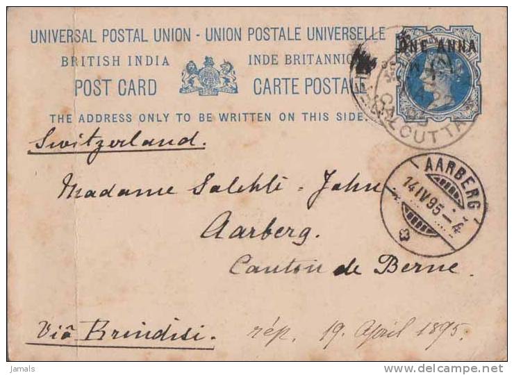 Br India Queen Victoria, Postal Stationery, UPU Card, 1 An Overprint, Sea Post Office, Sent To Berne, India As Per Scan - 1882-1901 Impero