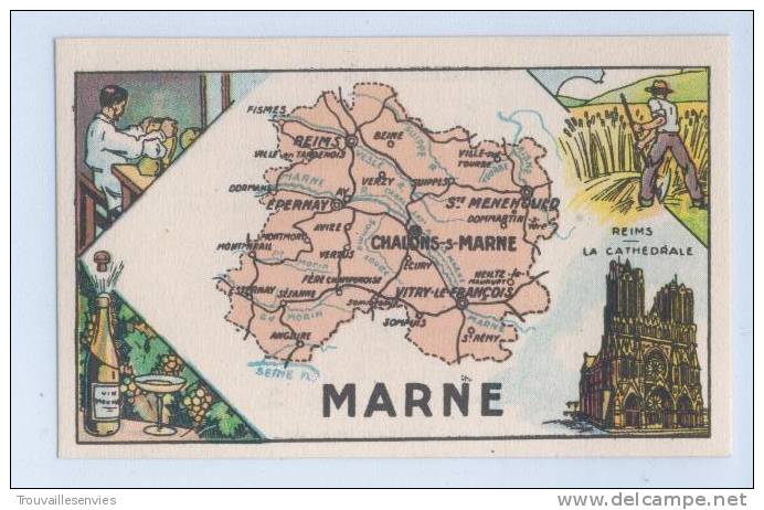 CHROMO CARTE DE LA MARNE - Travail Des Champs - Reims, Cathédrale - Vins Mousseux .... - Autres & Non Classés