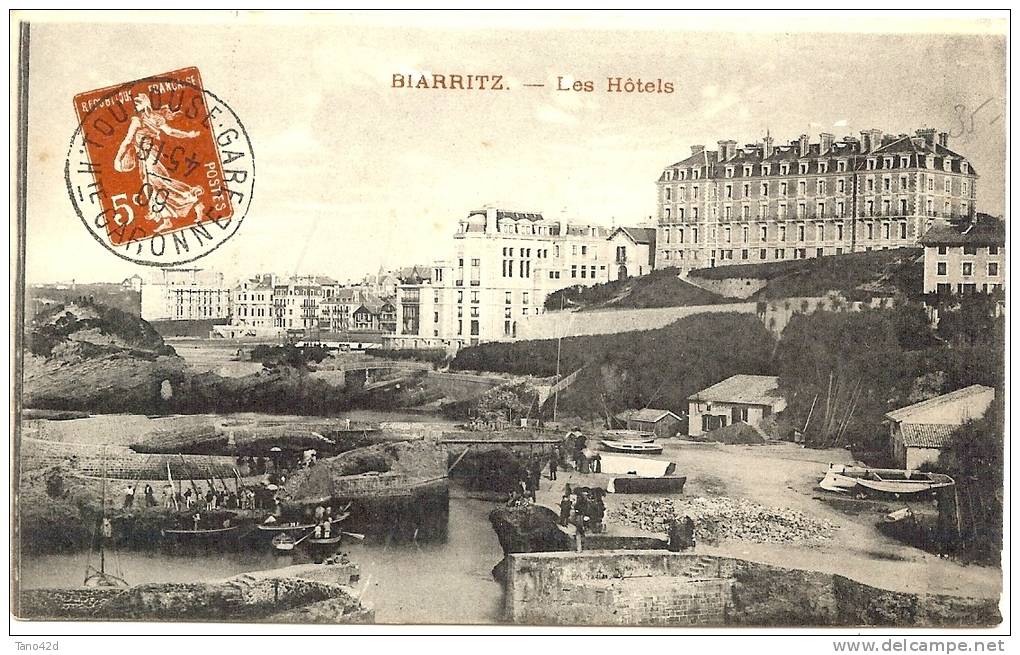 REF LTR6/B - PSEUDO ENTIER CARTE POSTALE SEMEUSE CAMEE 5c ROUGE - BIARRITZ LES HÔTELS - Private Stationery