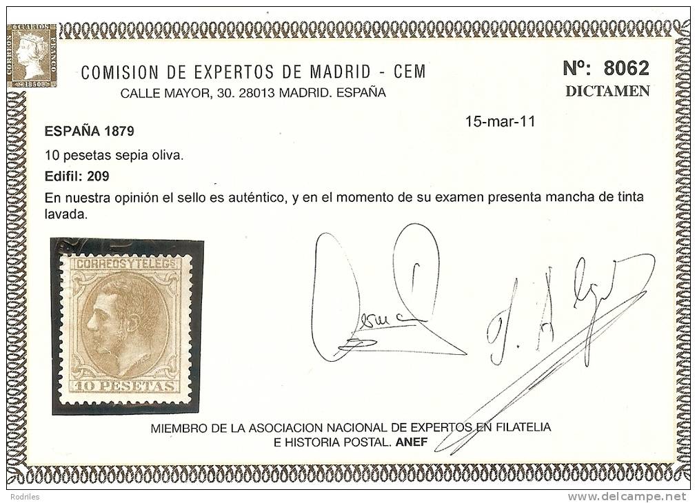 ESPAÑA. 10 Ptas Alfonso XII. Nuevo. Dictamen CEM 2011 - Used Stamps