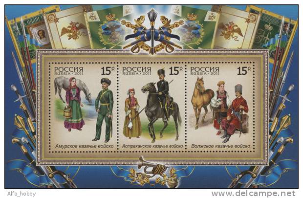 Russia, 2011,  Kozaks, Riders, Horses, Souvenir Sheet - Ongebruikt