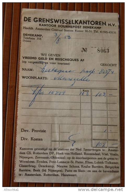 HOLLANDE PAYS BAS DOC DOUANE DE GRENSWISSELKANTOREN V.V. KANTOOR DOUANE POST DENEKAMP  HOOF AMSTERDAM STATION KRAMER - Other & Unclassified