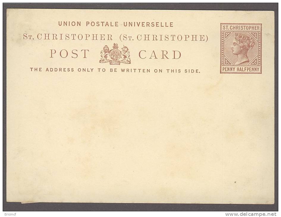 Saint Christopher QV 1.5d Postal Stationery Card Unused - St.Cristopher-Nevis & Anguilla (...-1980)