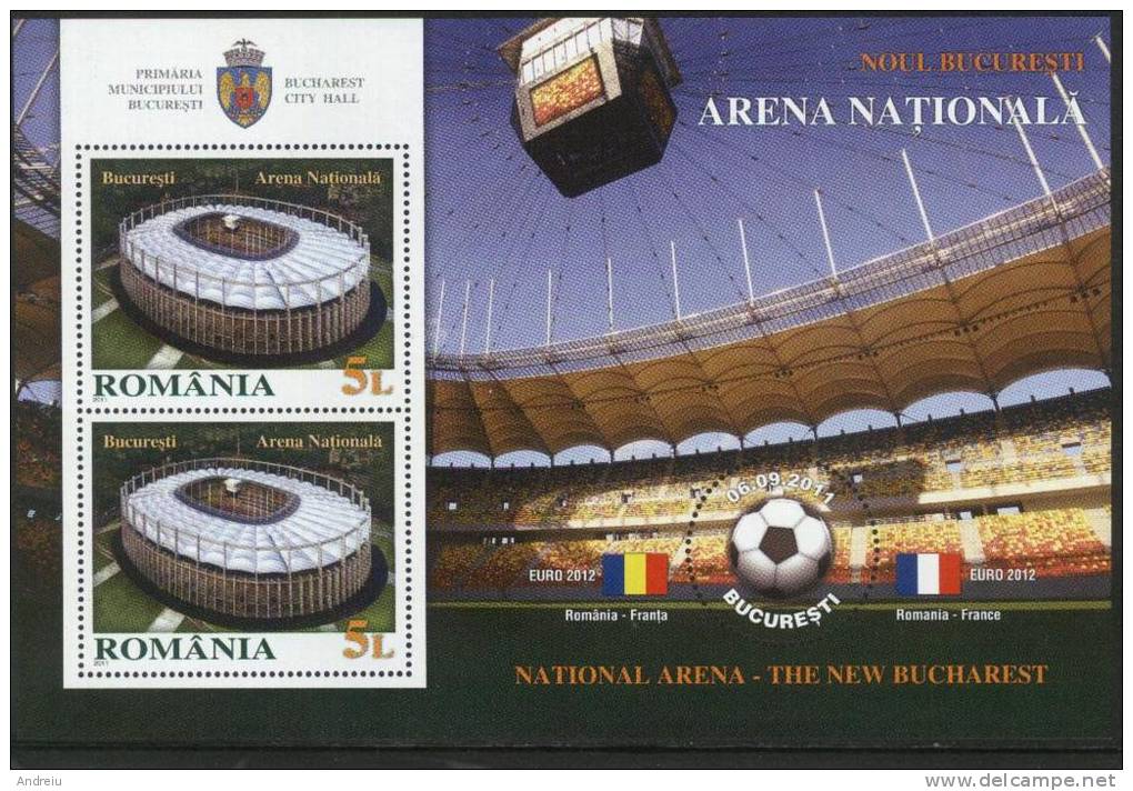 2011 Romania Roumanie Rumanien  Stadium National Arena Game Romania - France Block Of 2  Soccer Souvenir Sheet  MNH - Fußball-Europameisterschaft (UEFA)