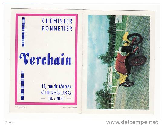 Calendrier 1967 Publicité Chemisier,bonnetier Rue Du Chateau Cherbourg : Voiture Ancienne Traction - Petit Format : 1961-70