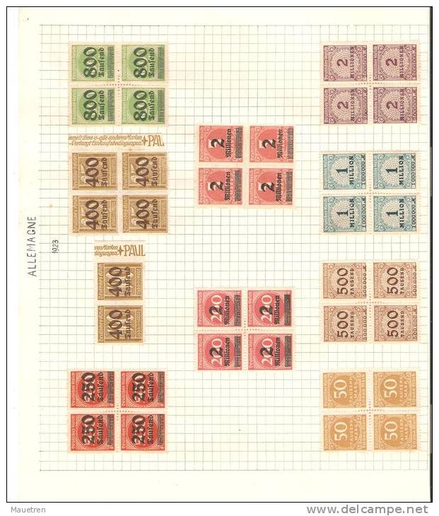 UN FEUILLE AVEC 38 TIMBRES ALLEMANDS DE 1923      LOT 1 - Colecciones