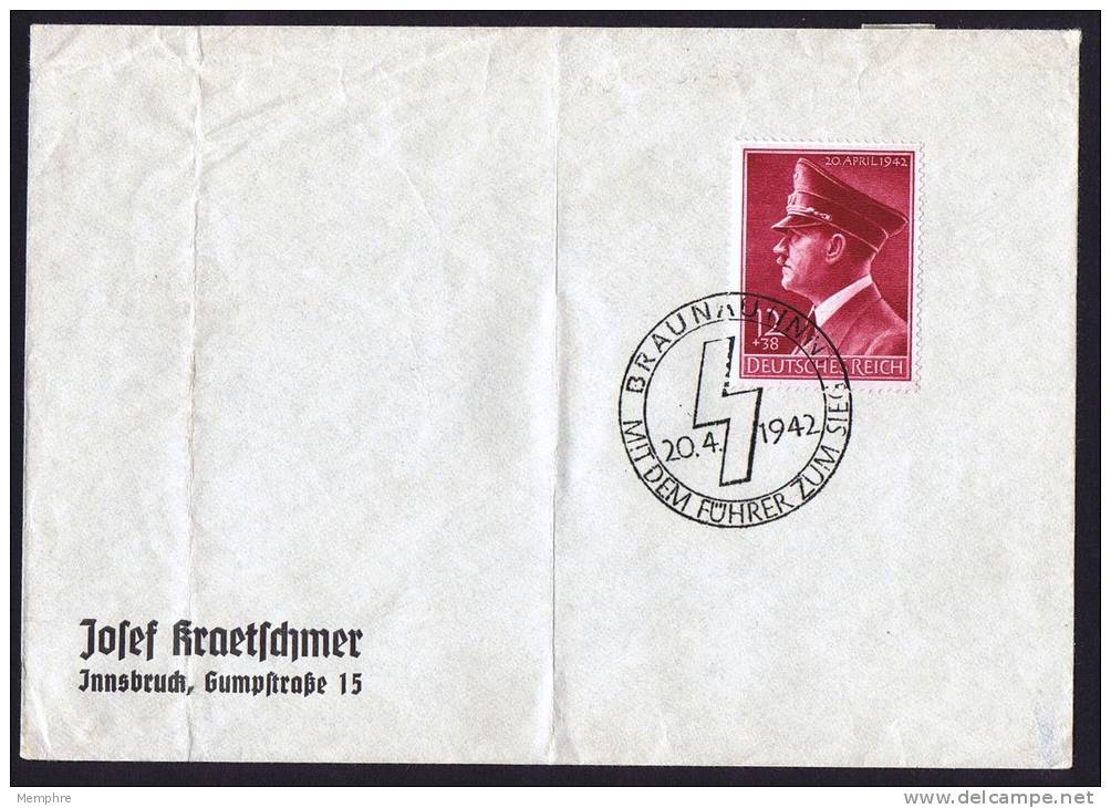 1942  Hitler Geburtstag  FDC  Baunau Osterreich Sonderstempel  Mi Nr 813 - Briefe U. Dokumente