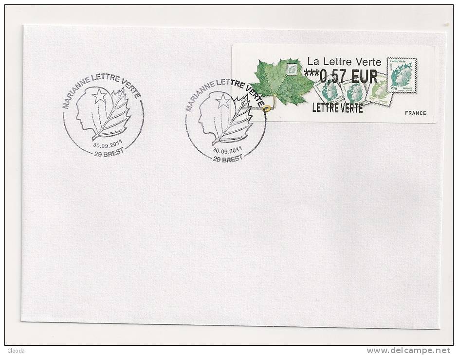 10446 - FDC LETTRE VERTE- VIGNETTE LISA  - Tarif 0,57 € - 1er JOUR BREST 30 -09-2011 - 2010-... Vignettes Illustrées