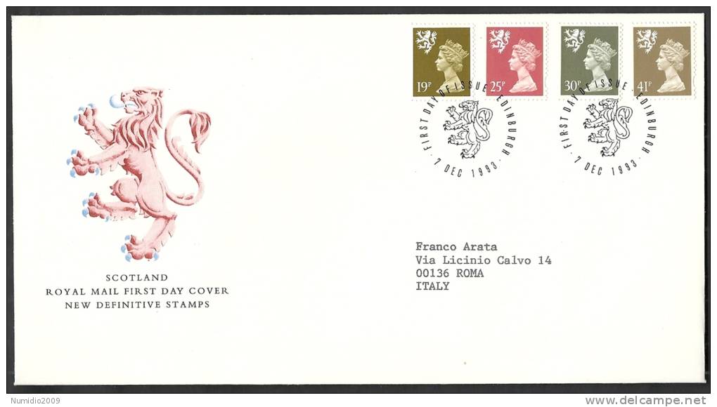 1993 GB FDC SCOTLAND NEW DEFINITIVE STAMPS 7 DEC - 003-002 - 1991-2000 Em. Décimales