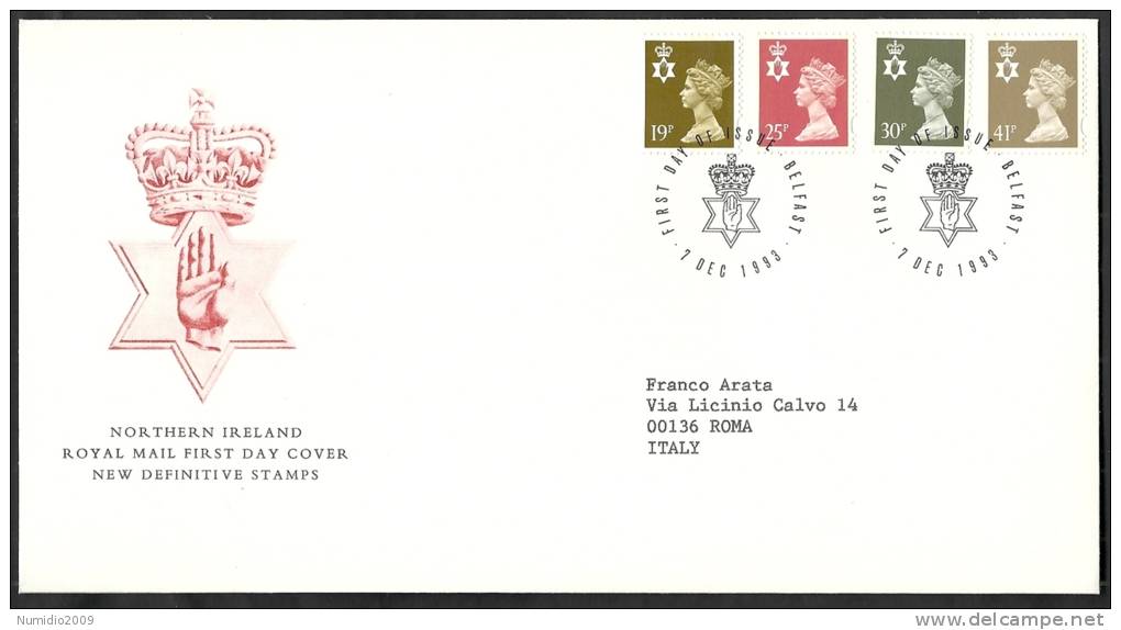 1993 GB FDC NORTHERN IRELAND NEW DEFINITIVE STAMPS 7 DEC - 003-002 - 1991-2000 Dezimalausgaben