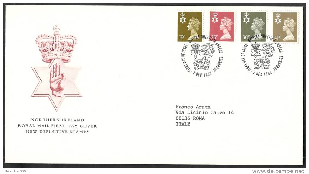 1993 GB FDC NORTHERN IRELAND NEW DEFINITIVE STAMPS 7 DEC - 003 - 1991-2000 Decimal Issues