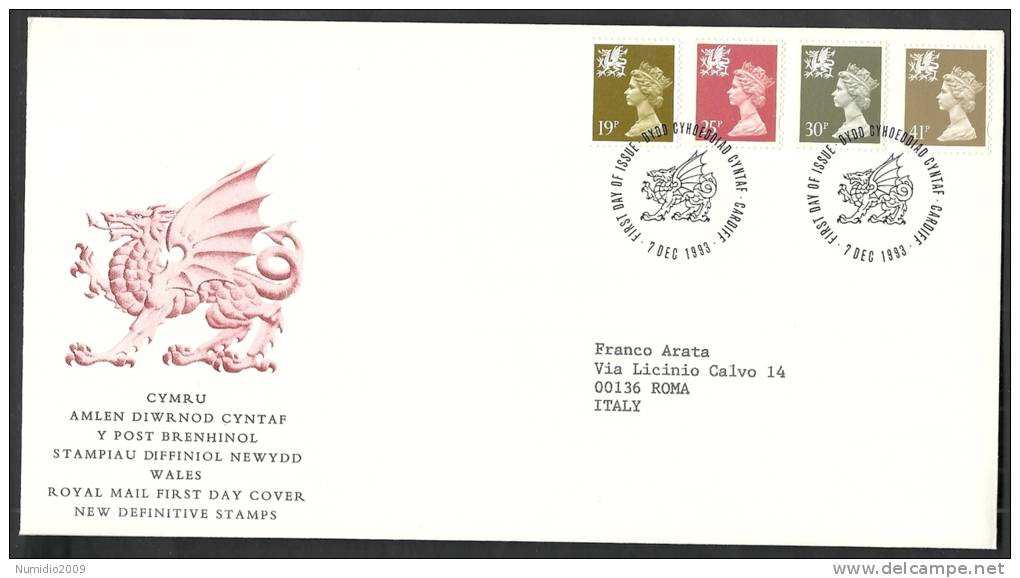 1993 GB FDC WALES NEW DEFINITIVE STAMPS 7 DEC - 003-002 - 1991-2000 Em. Décimales