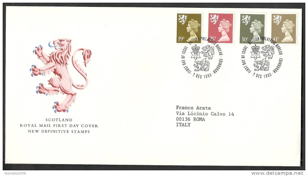 1993 GB FDC SCOTLAND NEW DEFINITIVE STAMPS 7 DEC - 003 - 1991-2000 Decimal Issues