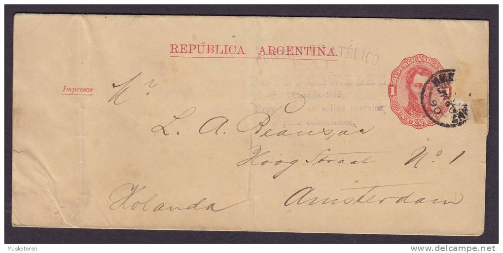 Argentina Postal Stationery Ganzsache Entier CENTRO FILATÉLICO, BUENOS AIRES Newspaper Wrapper Journaux 1890 Netherlands - Barbados (1966-...)