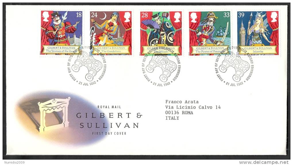 1992 GB FDC GILBERT & SULLIVAN - 004 - 1991-00 Ediciones Decimales