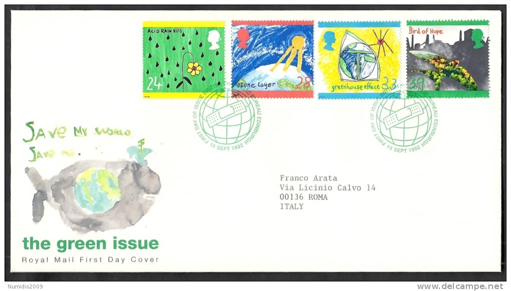 1992 GB FDC THE GREEN ISSUE - 004 - 1991-2000 Dezimalausgaben