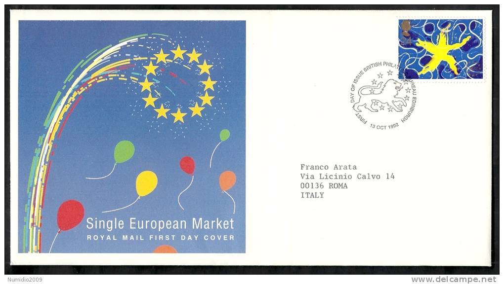 1992 GB FDC SINGLE EUROPEAN MARKET - 004 - 1991-2000 Dezimalausgaben