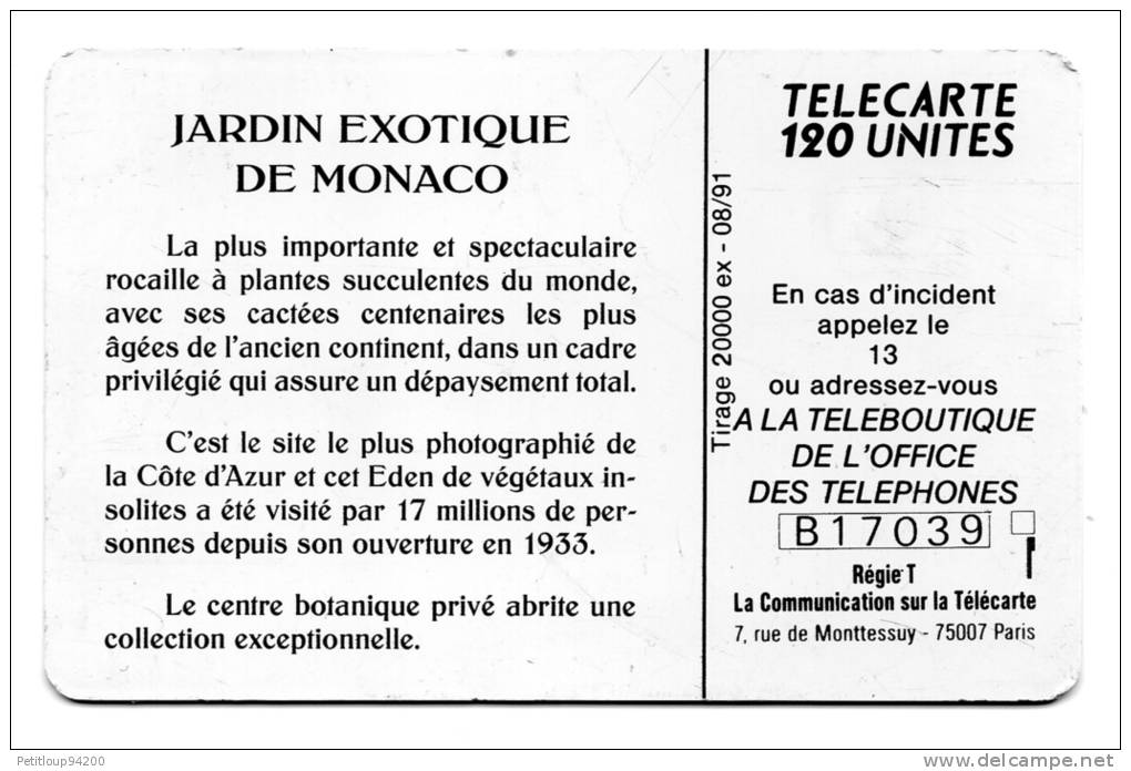 TELECARTE   MONACO  Jardin Exotique * - Monace