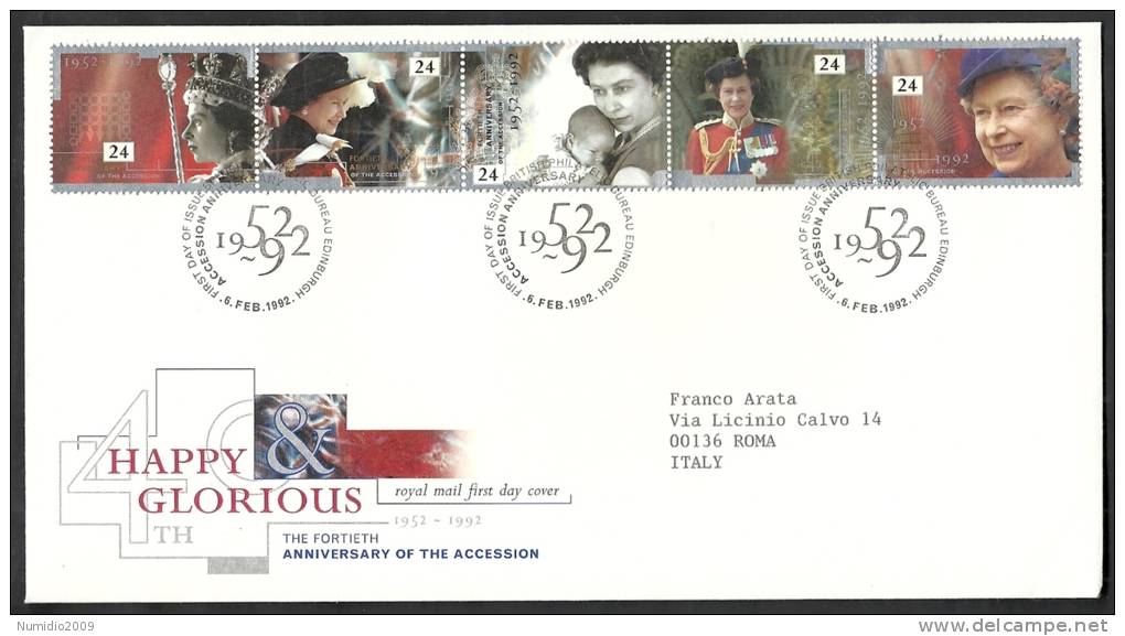 1992 GB FDC 40 TH HAPPY GLORIOUS - 004 - 1991-00 Ediciones Decimales