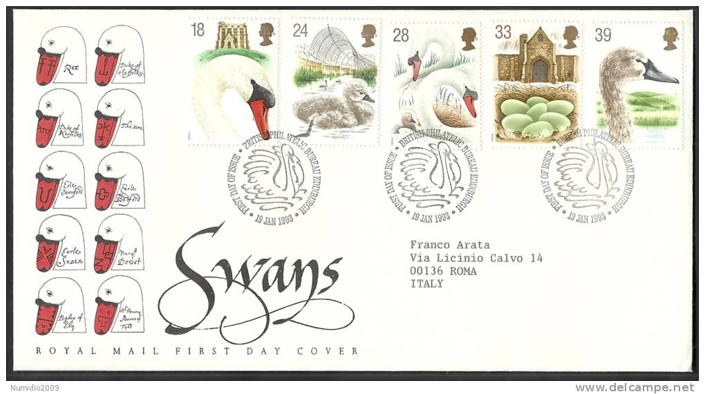 1993 GB FDC SWANS - 004 - 1991-2000 Em. Décimales