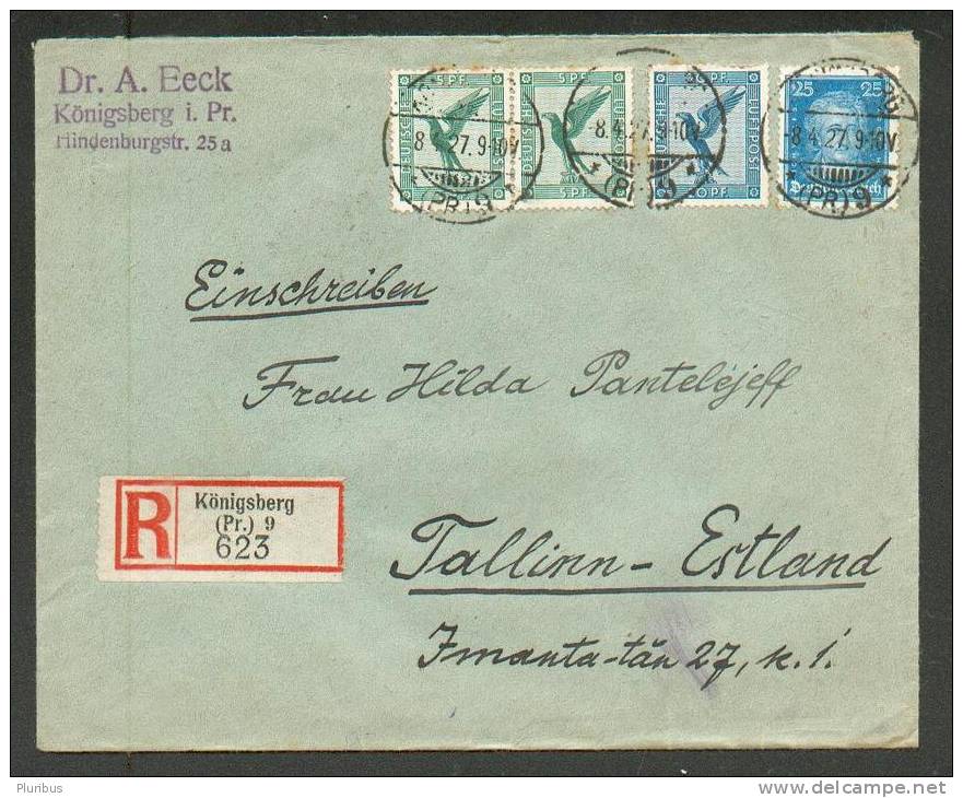 1927  Registered COVER , KÖNIGSBERG PRUSSIA TO ESTONIA, HANDWRITING MARKING ON BACKSIDE - Other & Unclassified