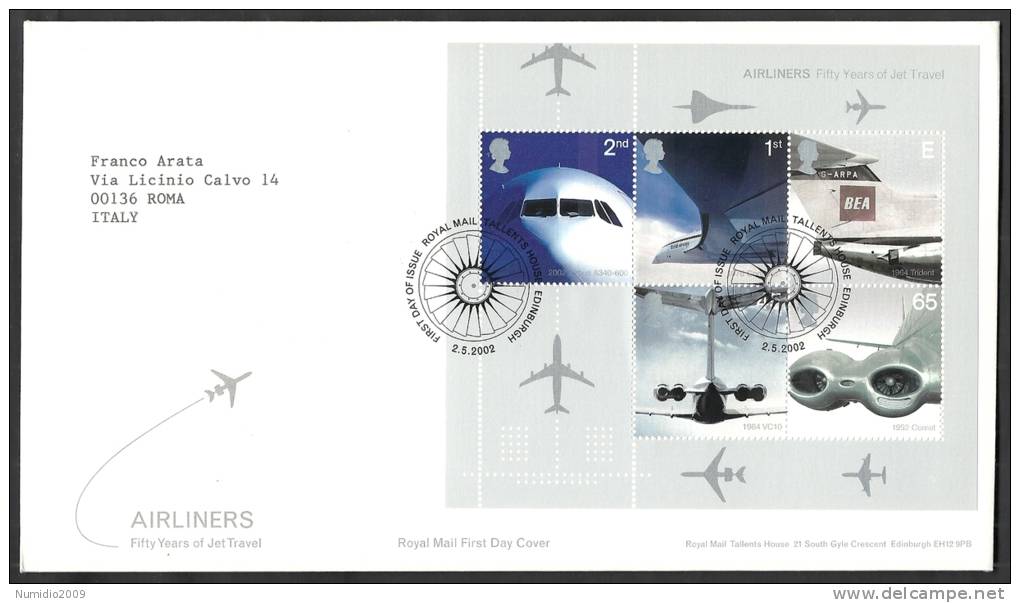 2002 GB FDC AIRLINERS SHEET - 004 - 2001-2010 Dezimalausgaben