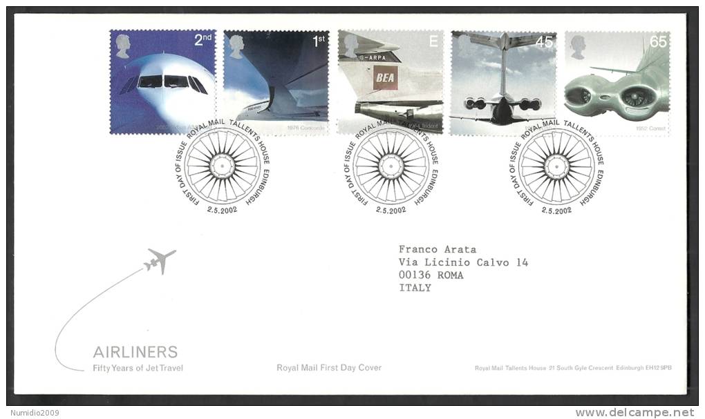 2002 GB FDC AIRLINERS - 004 - 2001-2010 Em. Décimales