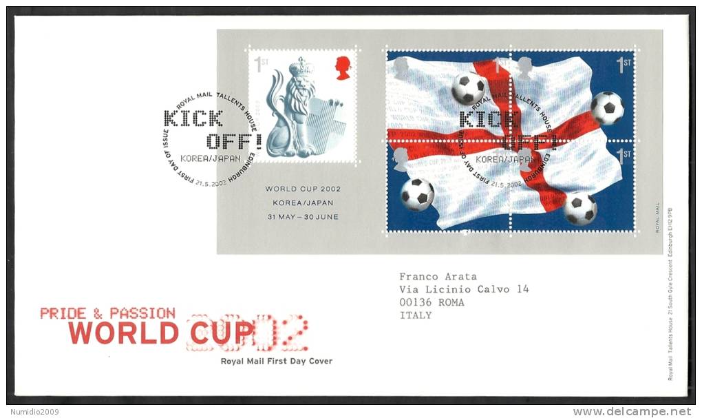 2002 GB FDC WORLD CUP 2002 SOCCER SHEET - CALCIO - 004 - 2001-2010 Decimal Issues