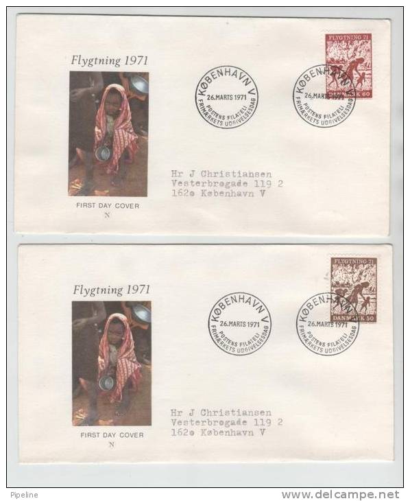 Denmark FDC 26-3-1971 Refugee 1971 Complete On 2 Covers With Cachet - Refugees