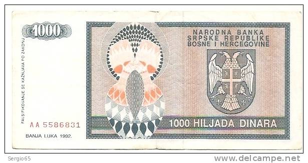 REPUBLIKA SRPSKA - 1000 DIN - 1992. - Bosnia And Herzegovina