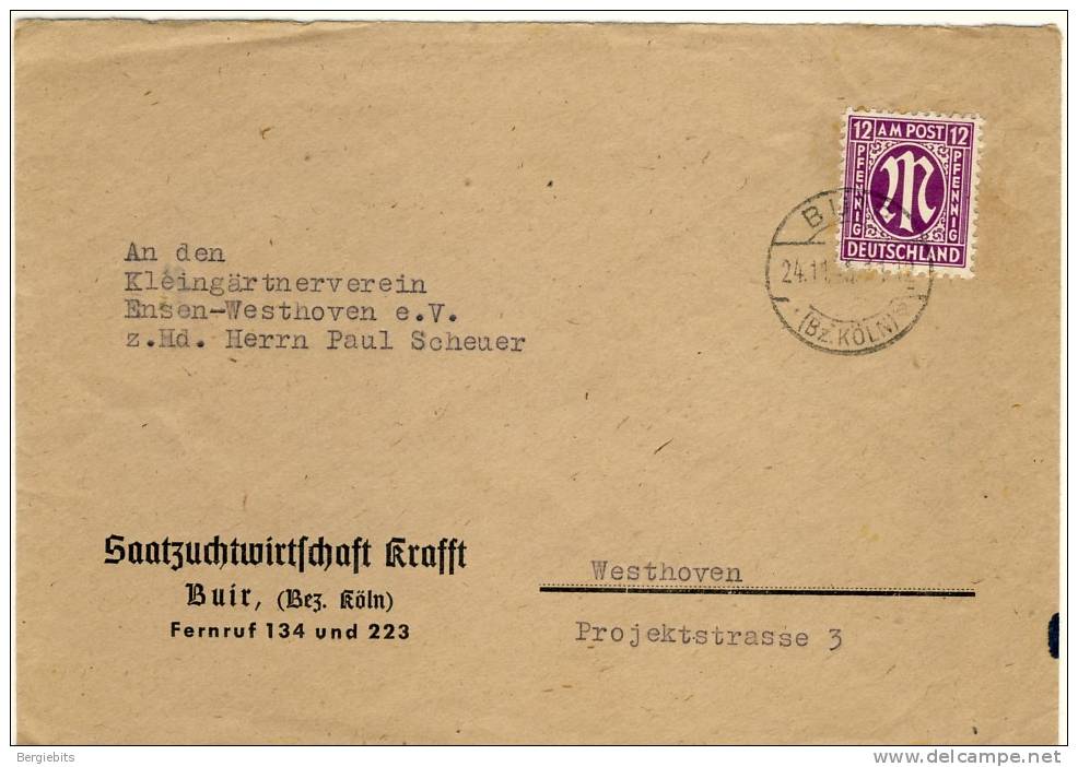 1945 Germany AM Post Cover Cancelled In Buir Near Cologne - Other & Unclassified