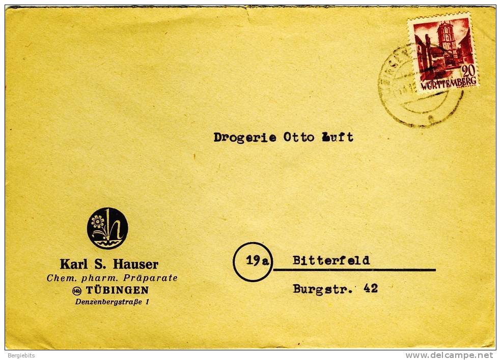 1949 Wuerttemberg Cover Sent From Tuebingen To Bitterfeld - Autres & Non Classés