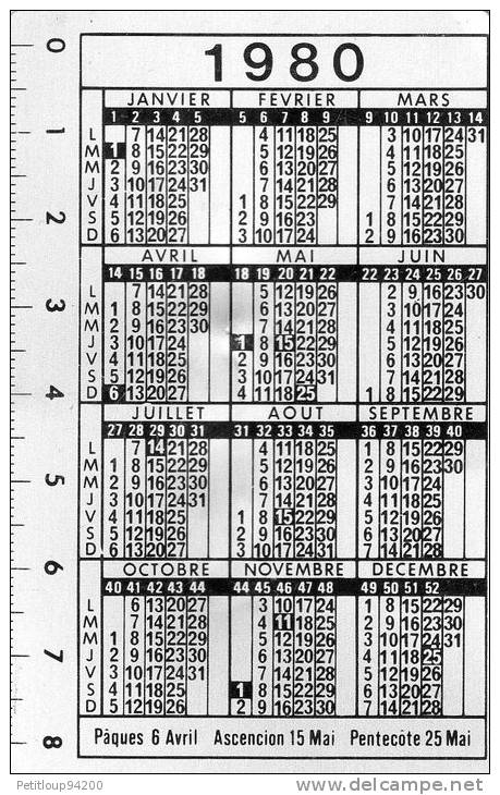 CALENDRIER METAL   Pharmacie E.JACQ   Année 1980 - Small : 1971-80