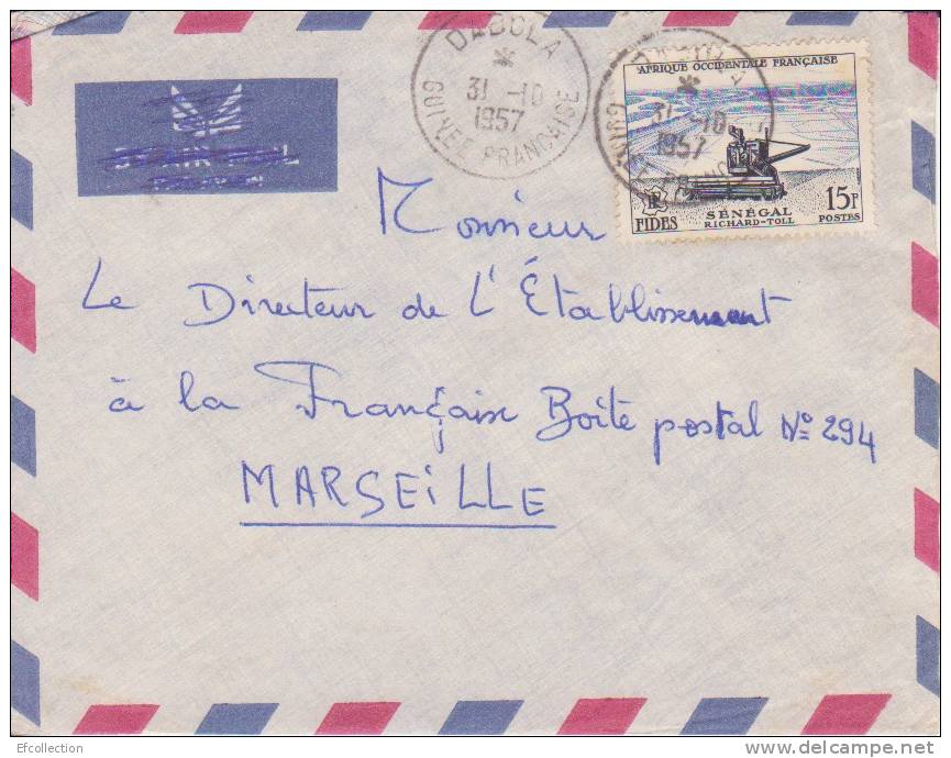 Dabola (petit Bureau) Haute Guinée Guinéa Afrique Colonie Française Lettre Par Avion > Marseille Marcophilie Rare - Briefe U. Dokumente