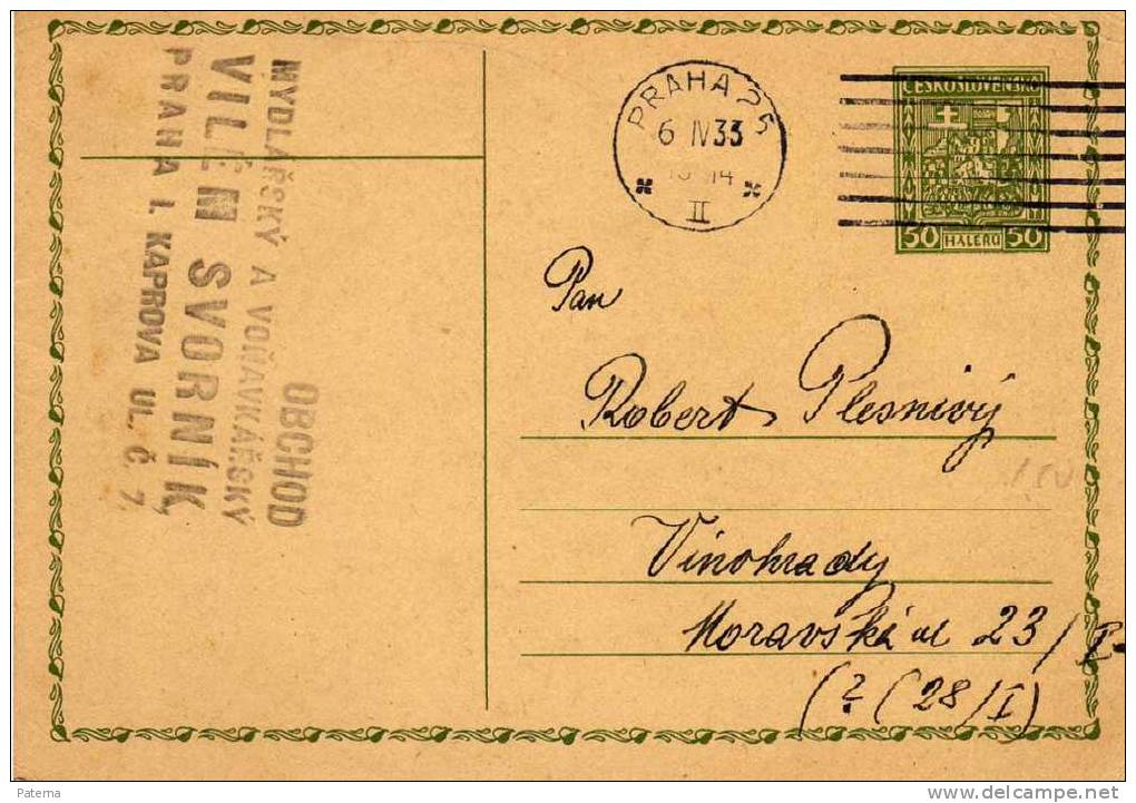 Entero Postal PRAHA, 1933, Checoslovaquia, Entier Postal - Ansichtskarten