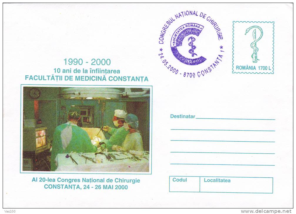 National Congress Of Surgery 2000 Cover Stationery Oblit.concordante Constanta  Romania. - Other & Unclassified