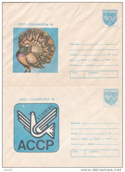 Pigeons & Columbiformes  1978 Covers Stationery Entier Postal 2X Unused Romania. - Duiven En Duifachtigen