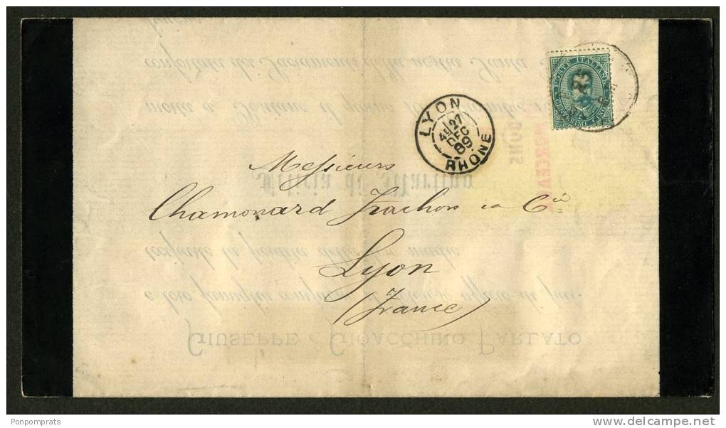 LETTRE De DEUIL à 5 Centesimi Tarif Imprimé Pour La France  Oblt NAPOLI 1889 - Marcophilie