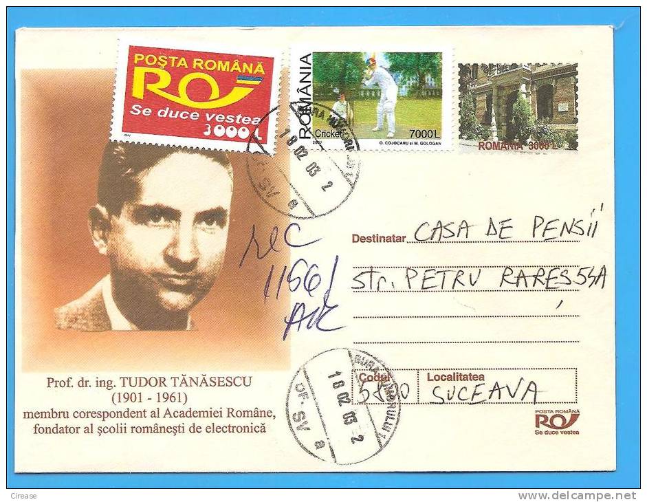 Tudor Tanasescu Engineer, Founder Of The School Of Electronics.  Romania 2002 Postal Stationery Cover - Informatique