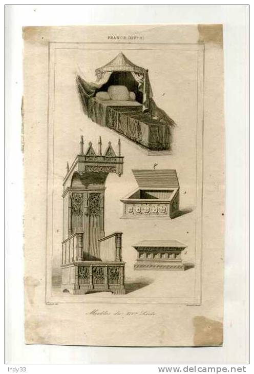 - FRANCE . MEUBLES DU XIVe S. . GRAVURE SUR ACIER DE LA 1ere 1/2 DU XIXe S. - Autres & Non Classés