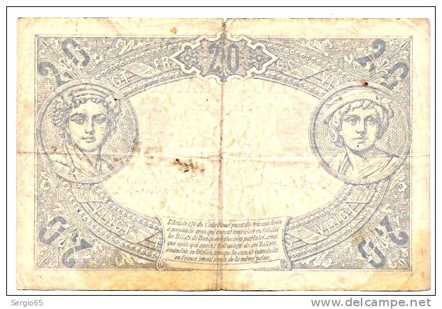 VINGT FRANCS - 20.12.1912. - RARE !!!!!!!!!!!!!! - 20 F 1905-1913 ''Bleu''